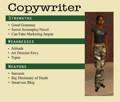 copywriter, przykładowa postać w grze